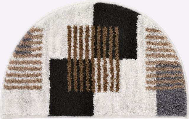 Moderne Badematte in Beige und Multicolour mit grafischem Design, rutschhemmend und für Fußbodenheizung geeignet - Bild 1