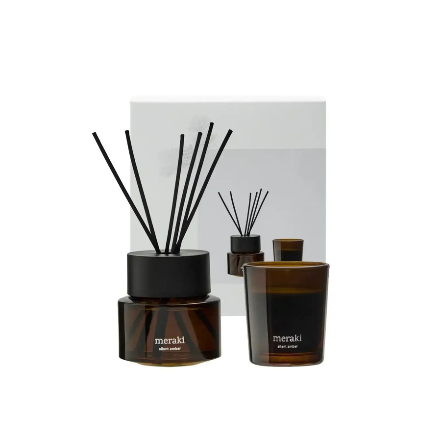 Meraki Geschenkset Silent Amber mit Duftkerze und Körperpflege in Weiß und Braun, 100 ml und 60 g - Bild 1
