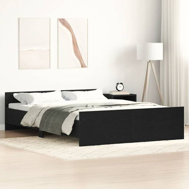 Bettgestell Vidaxl in Schwarz und Eichen-Optik aus Holzwerkstoff, B/T/H: 135 x 190 cm, Modernes Design ohne Matratze - Bild 1