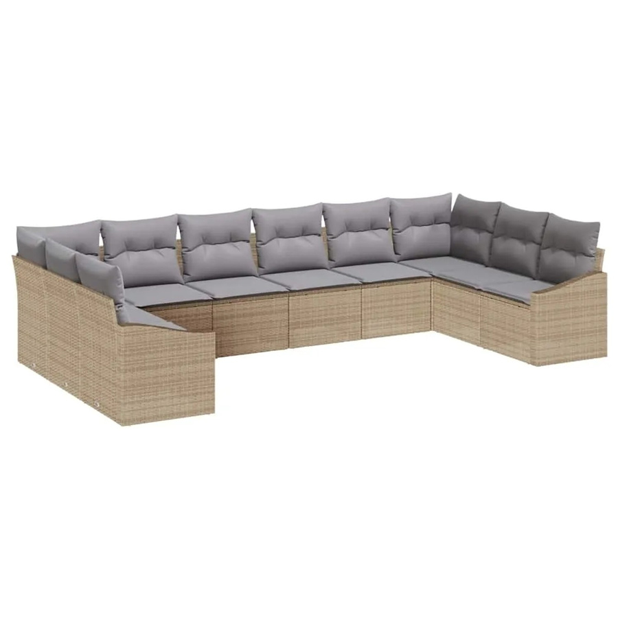 vidaXL Garten-Sofa-Set 10-teilig aus Poly-Rattan in Beige und Grau - Bild 2
