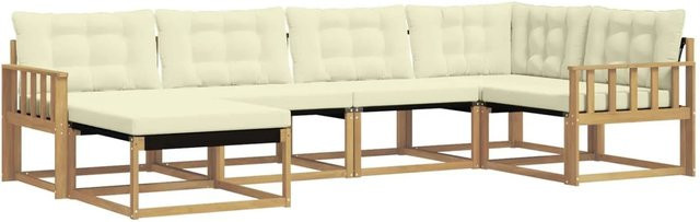 vidaXL Outdoor-Sofagarnitur 6-teilig aus Akazienholz in Weiß und Beige mit Kissen und Ottoman im L-Shape Design - Bild 1