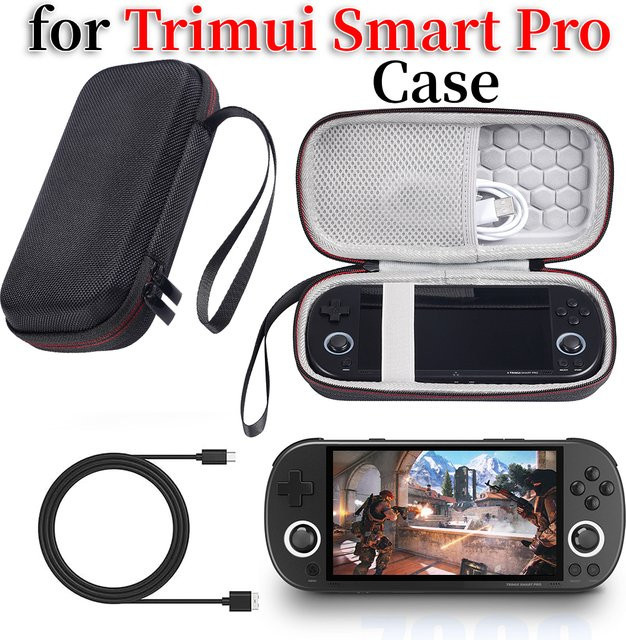 EVA-Tragetasche für Trimui Smart Pro Handheld-Spielkonsole in Schwarz mit gehärtetem Glasfilm - Bild 1