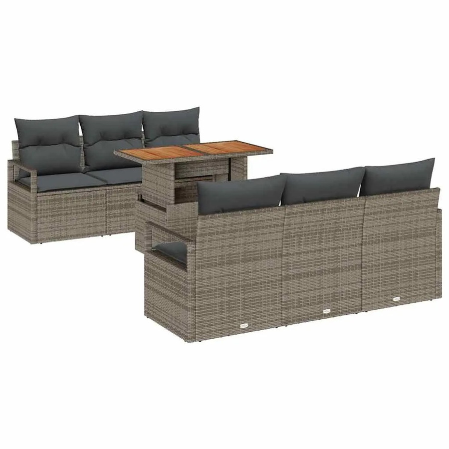 vidaXL Garten-Sofa-Set aus Poly-Rattan in Grau mit 7-teiligem Set inklusive Sitzbänken, Sesseln mit Stauraumfunktion und Gartentisch - Bild 2