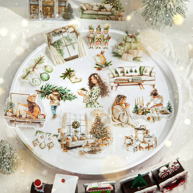 JIANQI 20 Stück Weihnachtsgeschenkverpackung Aufkleber aus PET in Multicolour für DIY Scrapbooking und Tagebuch Dekoration - Bild 1