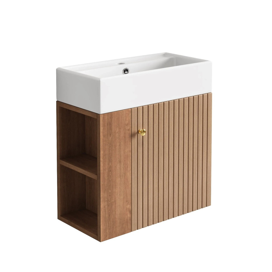 PXloue Badmöbel Set Modern mit Keramik-Waschbecken und hängendem Waschtischunterschrank in Braun, Breite: 55 cm, Höhe: 66 cm - Bild 2