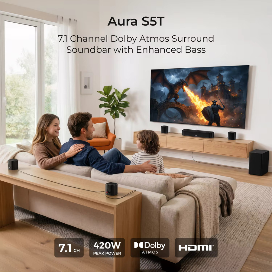 ULTIMEA Aura S5T 7.1-Kanal Soundbar mit Dolby Atmos, 420W Surround-Sound-System in Schwarz mit 5,25-Zoll-Subwoofer und 4 Surround-Lautsprechern - Bild 2