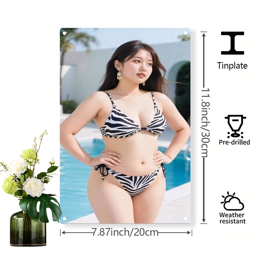 HELLOYOUNG Bikini Beauty Pool Metall-Wanddekoration, wetterfeste Eisenplakette in Mehrfarbig, B/H: 20,0 x 20,0 cm - Bild 5