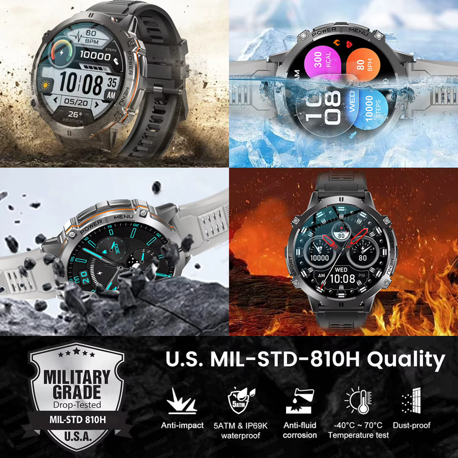 GUHUAVMI Smartwatch, GPS, 10 ATM, Aluminium, Silikon, Schwarz, Herren - Bild 4