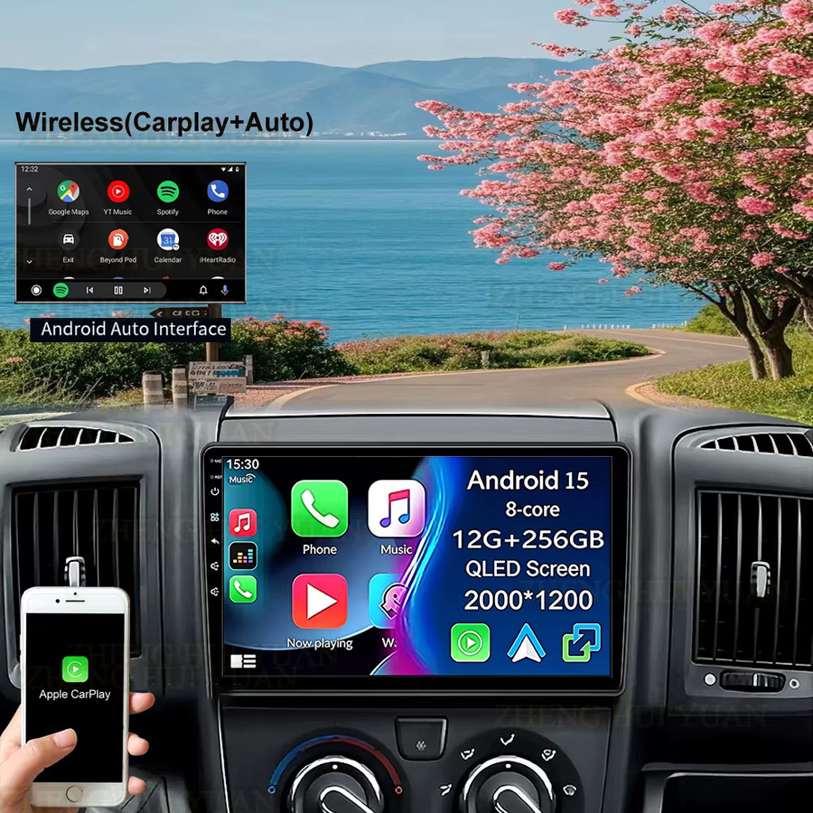 TIEYEZ Android 16 Autoradio mit CarPlay, GPS Navigation und Multimedia Player für Fiat Ducato, Citroen Jumper und Peugeot Boxer (2006-2024), Schwarz - Bild 3
