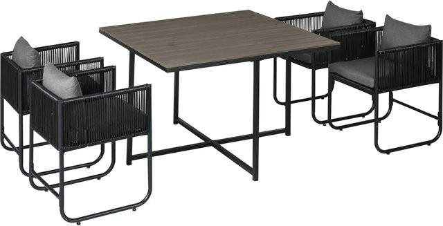 Outsunny Gartenmöbel-Set aus PE-Rattan in Grau mit Tisch und 4 Stühlen, B/T/H: 110 x 110 x 75 cm - Bild 1