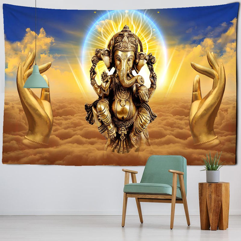 Super Six Wandteppich Elefant und Bergamotte in Gold, Bohemian Wandbehang mit Tier- und Floral-Motiv, B: 230 cm, H: 150 cm - Bild 3