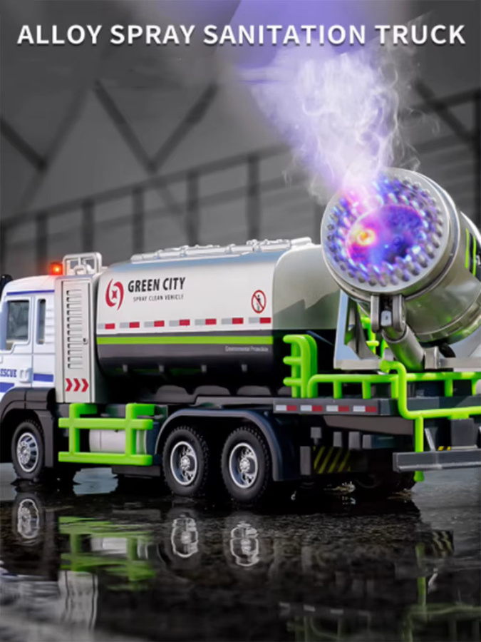 MAKEDA Sprühfahrzeug Müllwagen, 1:32, Metall, mit Licht und Sound, Zurückziehen - Bild 6
