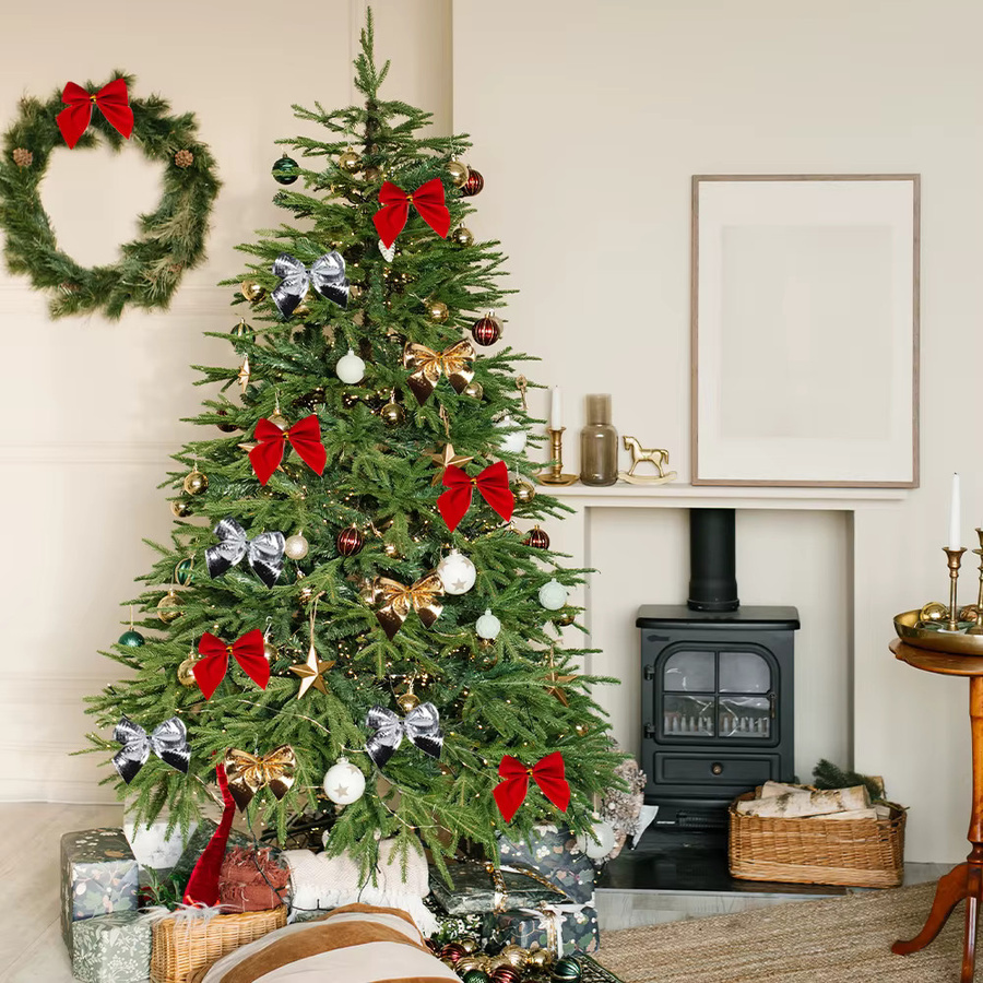 Joy-enlife Weihnachts-Anhänger Set mit Schleifen und Sternen in Rot und Gold für Weihnachtsbaum und Party-Deko - Bild 3