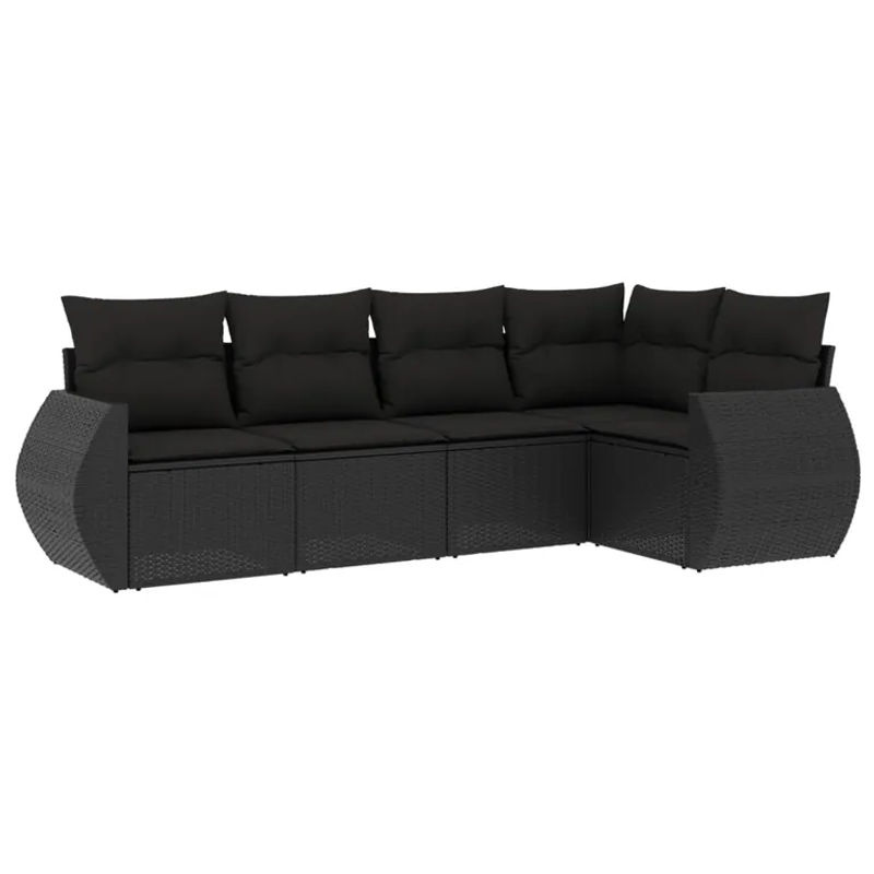 vidaXL 5-tlg Garten-Sofagarnitur in L-Form aus schwarzem PE-Rattan mit Sitzpolstern und Rückenkissen - Bild 2
