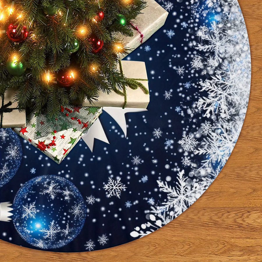 VIKAMA Weihnachtsbaumrock in Weiß mit blauer Schleife und Schneeflocken zur festlichen Partydekoration - Bild 3