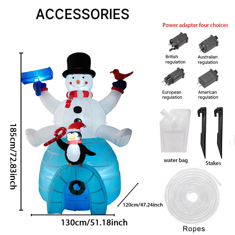 TONGHUANIU Aufblasbare Weihnachtsdekoration mit LED-Beleuchtung, Schneemann, Pinguin und Iglu, Mehrfarbig, Höhe: 180 cm - Bild 3