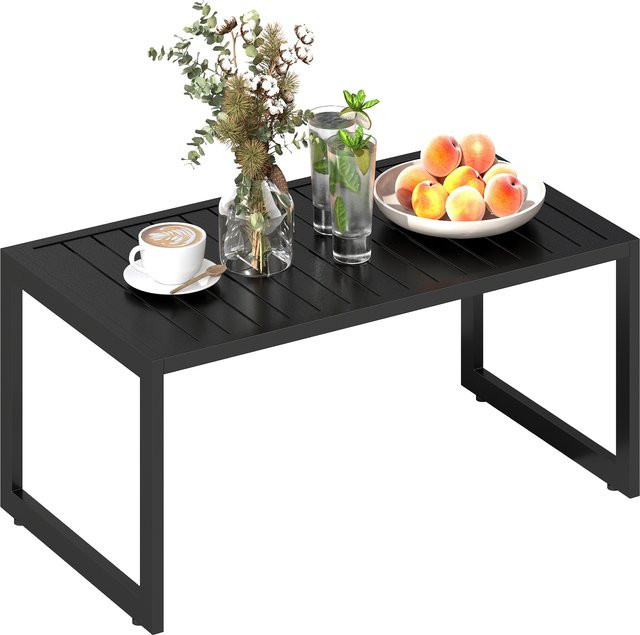 Outsunny Beistelltisch aus Aluminium mit Lamellendesign in Schwarz, B/T/H: 90 x 50 x 42 cm - Bild 1