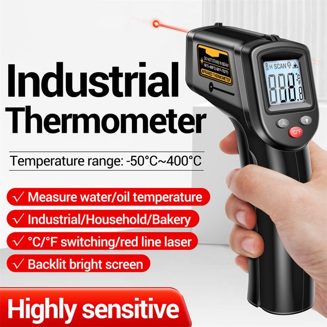 ANENG TH201 Digitales Infrarot-Thermometer mit Laser und Hintergrundbeleuchtung in Schwarz - Bild 1