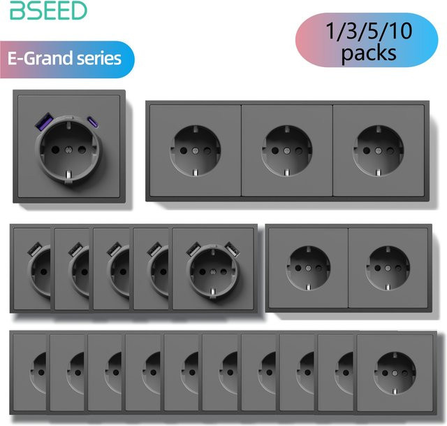 BSEED E-Grand Serie Wandsteckdose mit 20W USB Typ-C Schnellladeanschluss aus Kunststoff in Grau - Bild 1