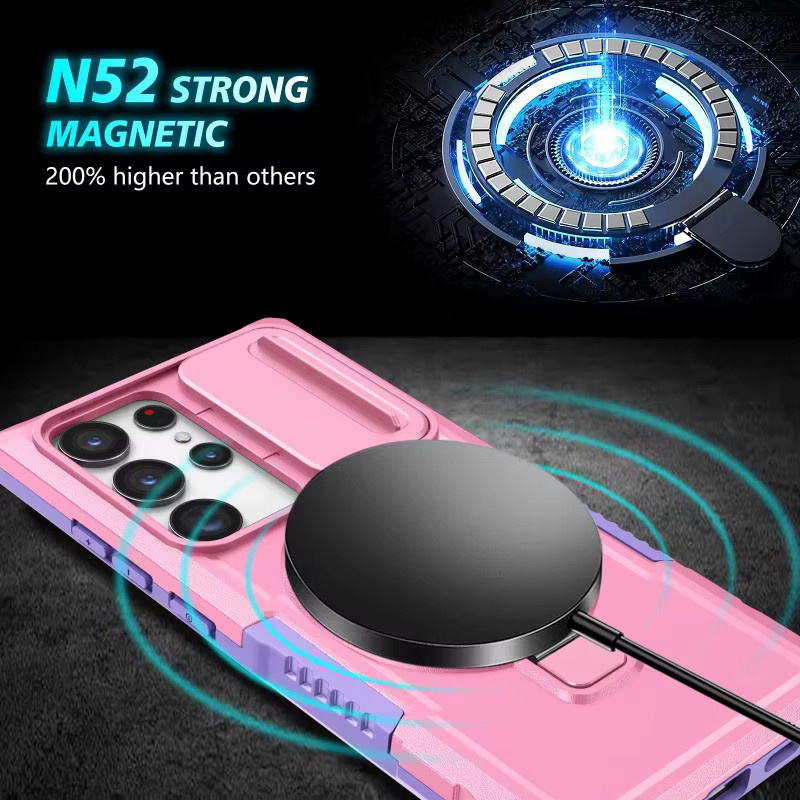 Magnetische Hybrid-Rüstungshülle für Samsung Galaxy S25 S24 S23 S22 Ultra Plus FE und Note 20 mit Autohalterung und kabelloser Ladefunktion in Weiß oder Pink - Bild 4