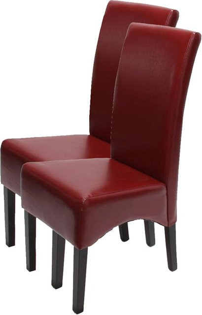 MCW Esszimmerstuhl Crotone 2er-Set aus Leder in Rot mit dunklen Beinen - Bild 1