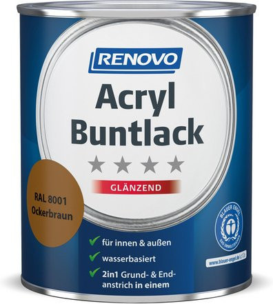 RENOVO Acryl-Buntlack für Holz, glänzend, ockerbraun, 0,75 l - Bild 1