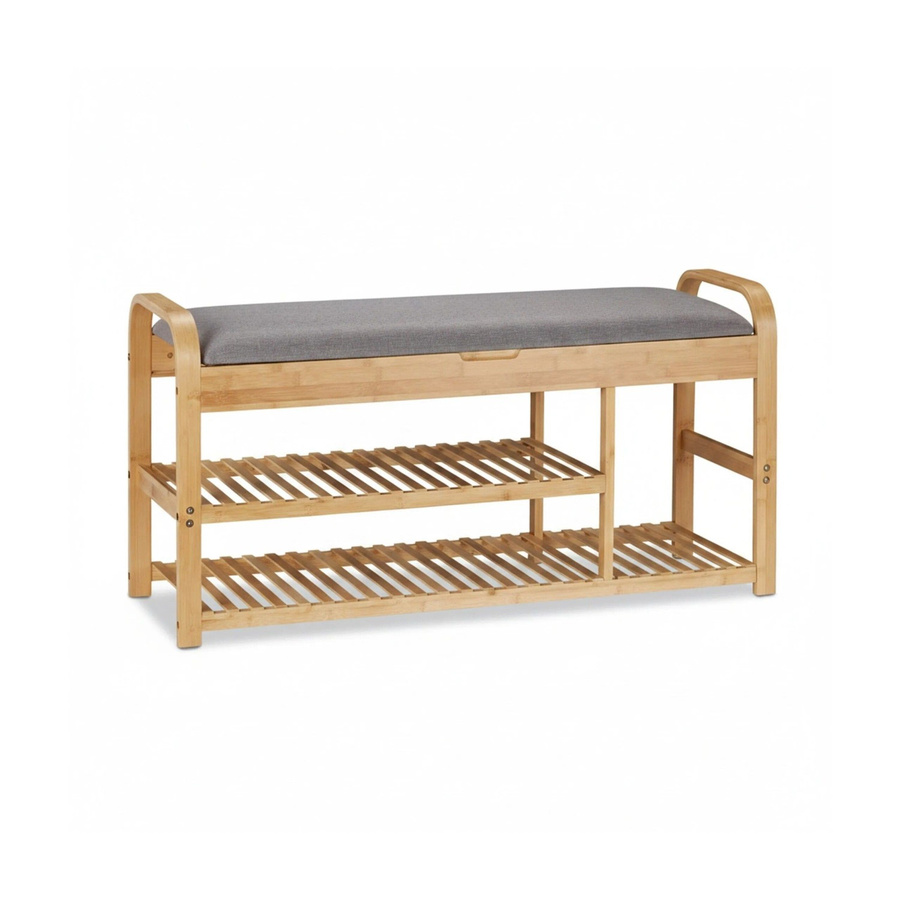 Relaxdays Schuhbank aus Bambus mit Stofffach in Grau, B/T/H: 100,5 x 50 x 33 cm - Bild 2