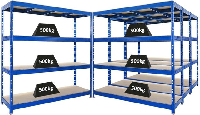4er Set PROREGAL Rhino Profi Schwerlastregal Blau mit 4 Spanplatten-Ebenen, B/H/T: 200 x 200 x 60 cm, 500 kg Fachlast - Bild 1