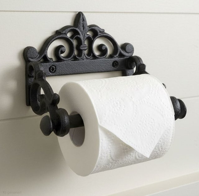 Toilettenpapierhalter Lilie im Vintage-Stil aus Gusseisen, Wandmontage, Schwarz - Bild 1