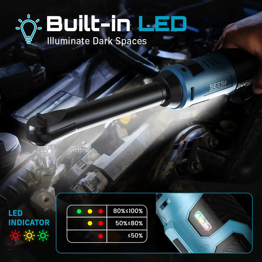 Seesii 12V 6-Zoll Kabelloser Elektroratschenschlüssel 3/8 Zoll mit 55Nm Drehmoment zum Demontieren im Auto - Bild 5