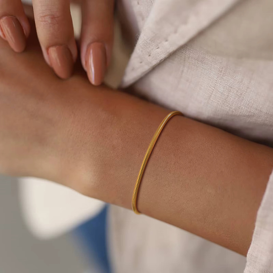 Meaeguet Armband, Edelstahl, Gold, Damen, Schlangenarmband, Fischgrätenarmband - Bild 2