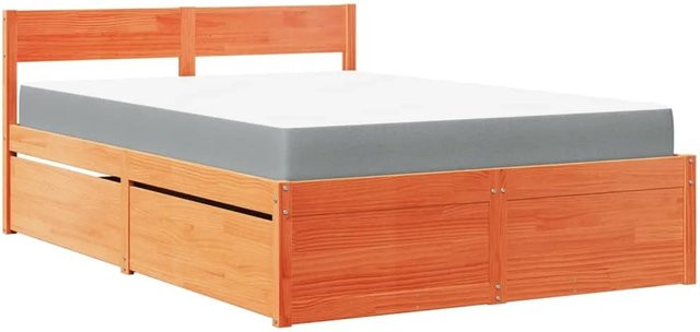 vidaXL Bett aus massivem Kiefernholz mit Schubladen und Matratze in Wachsbraun, B/T/H: 120 x 190 cm - Bild 1