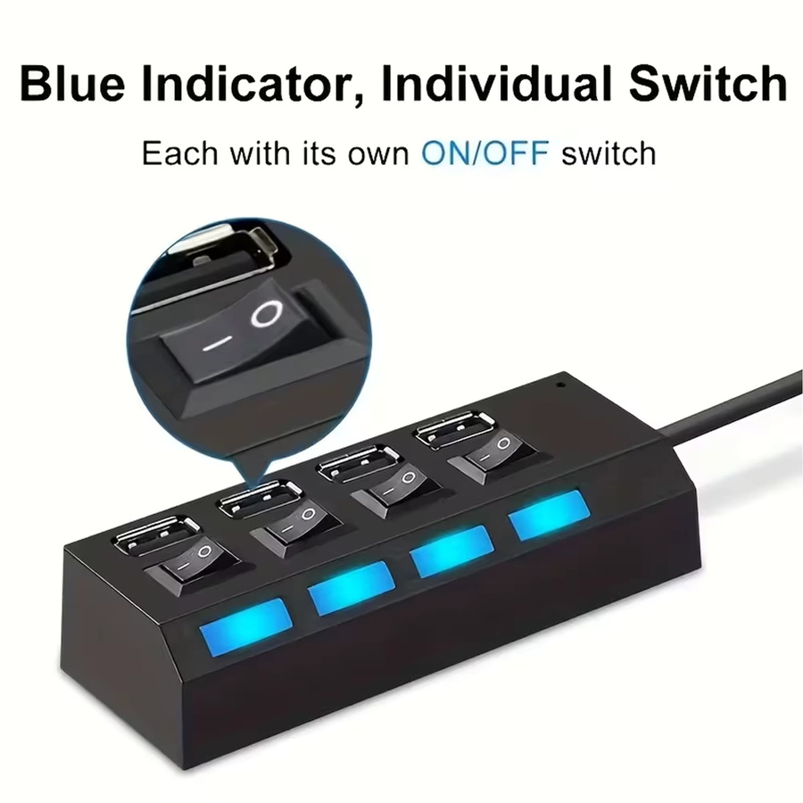 USB 2.0 4-Port-Splitter mit Anti-Burnout-Schutz und Hochgeschwindigkeits-Synchronübertragung in Schwarz für PC, Laptop und andere Geräte - Bild 4