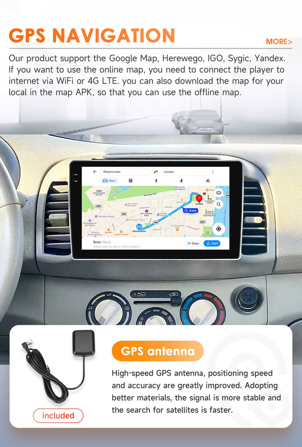 Hizpo Android Auto Radio für Nissan Micra K12 (2002-2010) mit GPS, Navigation, Bluetooth und Wireless CarPlay in Schwarz - Bild 4