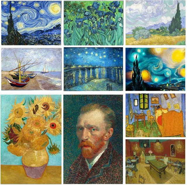 Potdemiel 5D Diamantmalerei Van Gogh Sternennacht Kunstbild-Set mit runden Steinen in Mehrfarbig - Bild 1