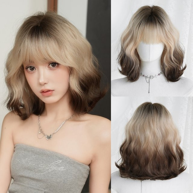 7JHH WIGS Wasserwellen-Perücke Schwarz Ombre Blond, Damen, Synthetisch - Bild 1
