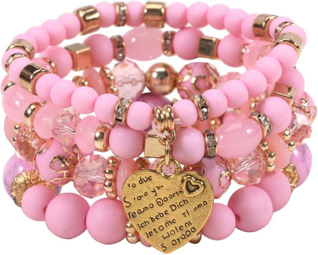 Allbestart Armband, Perlenarmband, Strass, Pfirsichherz-Liebesmotiv, rosa, Damen - Bild 1