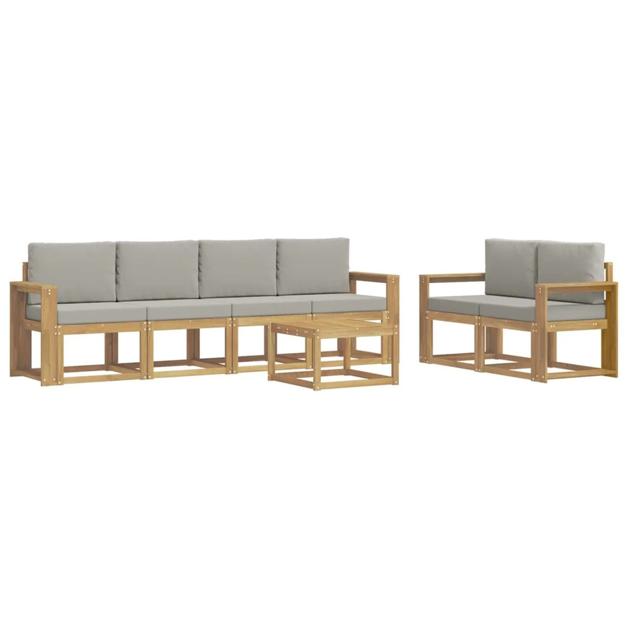 vidaXL Outdoor-Sofagarnitur 7-teilig aus Massivholz Akazie in Weiß, Grau und Braun mit Sitzkissen und Rückenlehnenkissen, B/T/H: 59 x 59 x 37 cm - Bild 2