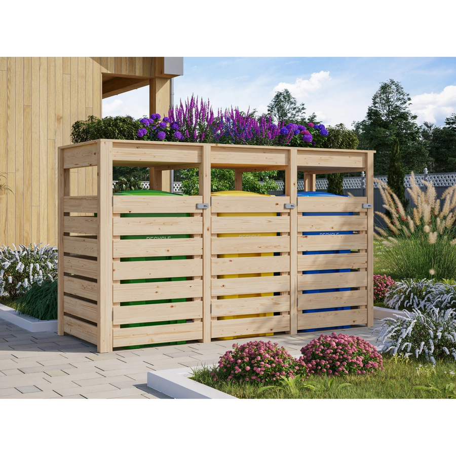 Karibu Mülltonnenunterstand 3 mit integriertem Hochbeet aus Holz in Braun und Naturbelassen - Bild 2