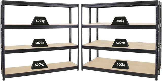 3er Set PROREGAL Schwerlastregal Dino Schwarz, H x B x T: 180 x 200 x 45 cm, Fachlast 500 kg mit verstellbaren Regalböden aus MDF und Metall - Bild 1