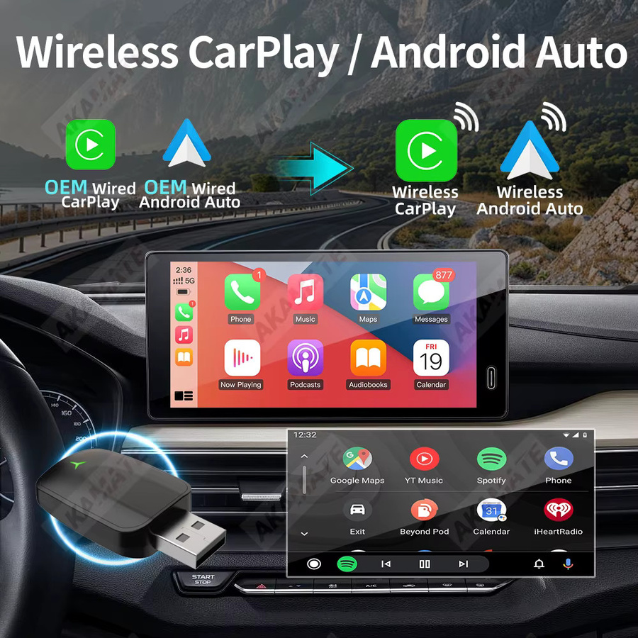 AKAMATE 2in1 Wireless CarPlay und Android Auto Adapter in Schwarz mit Bluetooth für Plug and Play - Bild 4
