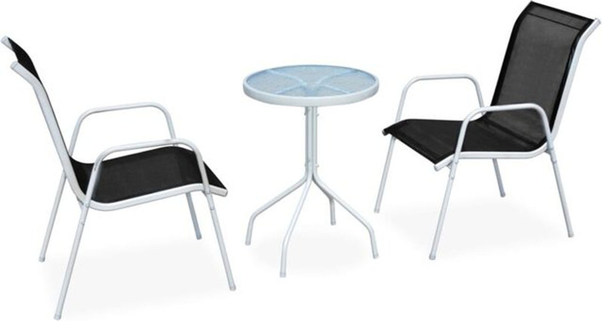 3-tlg. Modernes Bistro-Set aus Stahl und Glas von vidaxl in Schwarz und Grau - Bild 1