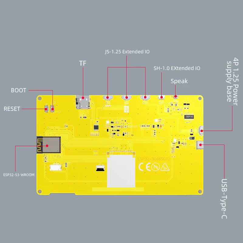 ESP32-S3 Smart Display DIYmalls 7,0 Zoll RGB LCD TFT Modul mit kapazitivem Touchscreen, 8MB PSRAM, 16MB Flash, Wi-Fi und Bluetooth, Modell ESP32-8048S070C - Bild 3