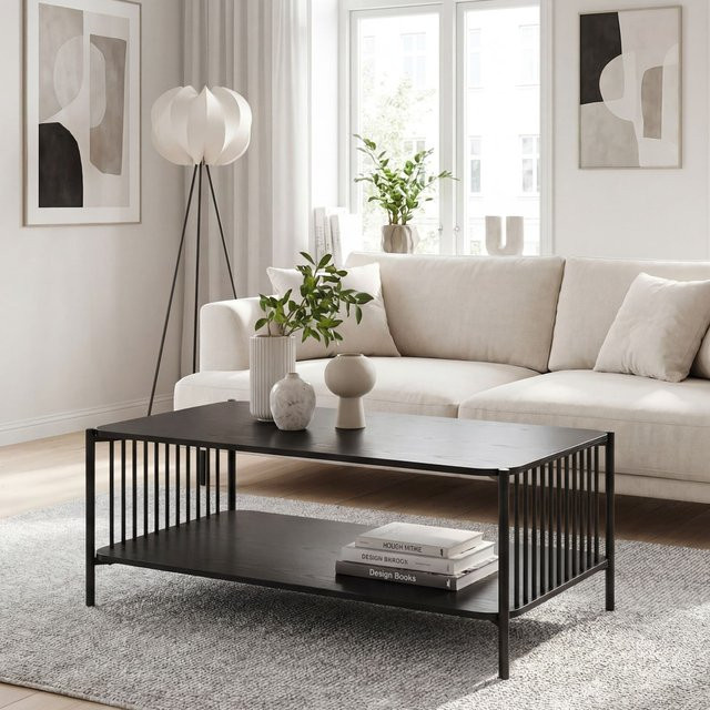 Couchtisch Finebuy in Eiche Optik und Schwarz im Industrial Design, Breite: 110 cm - Bild 1