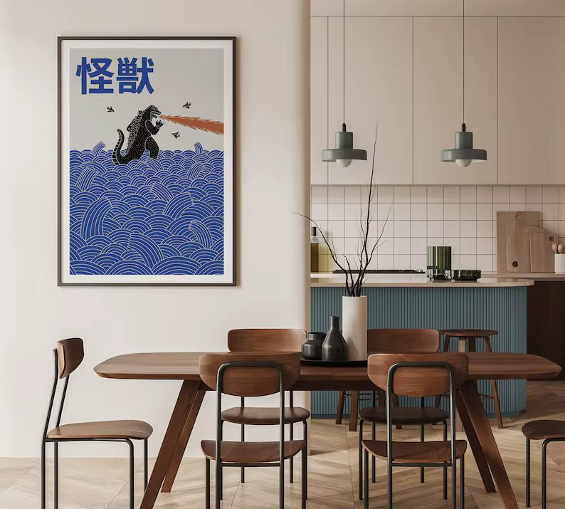 Potdemiel Leinwandgemälde Japanisches Kunstwerk Tokio Sonnenaufgang Wellen und Berg Fuji in Mehrfarbig - Bild 2