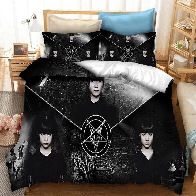 BABYMETAL Rockband Bettwäsche Set aus Mikrofaser in Schwarz mit Bettbezug und Kissenbezug, B/H: 140 x 200 cm - Bild 1