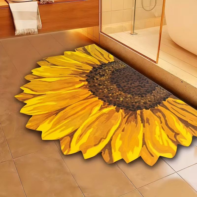 VIKAMA Semicircular Badezimmermatte Sunflower Floral in Gelb, super saugfähig und rutschfest - Bild 2