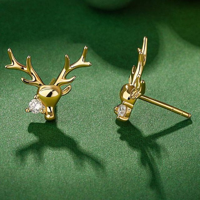 Huitan Ohrstecker, Geweihförmig, Zirkonia, Gold, Damen - Bild 1