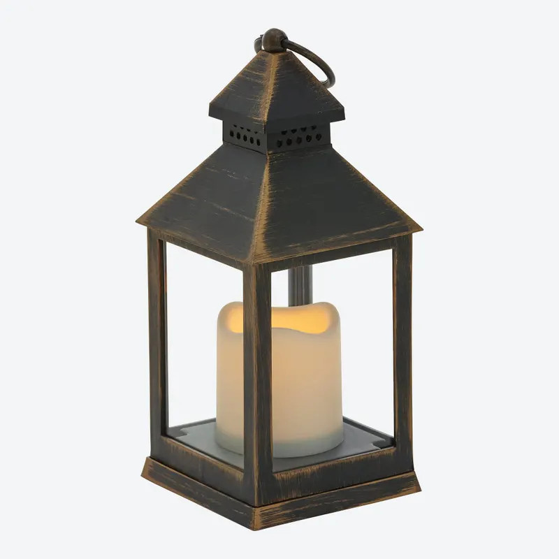 LED-Laterne in Bronze mit Flackerfunktion, B/T/H: 10,5 x 10,5 x 24 cm - Bild 2