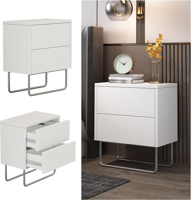 Vicco Nachtschrank Calvin, moderner Nachttisch mit 2 Schubladen in Weiß, B/T: 45 x 50 cm - Bild 1